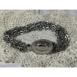 Vintage Avon Silver Tone Multi-Strand Chain Bracelet Oval Locket Signed